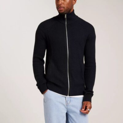 Vaatteet Jack & Jones  | Jjpannel Knit Zip Cardigan Aw23 Navy Blazer